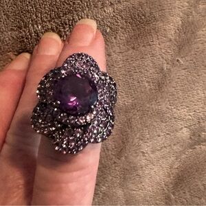 Amethyst Vintage cocktail 925 silver Purple Flower Ring